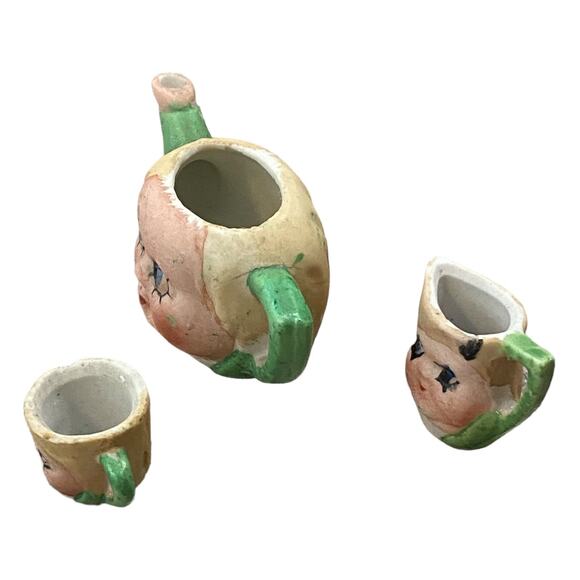 3 Pc Set 1920's Japan Kewpie Doll Face Child's Miniature Tea Pot Cup Creamer - Picture 13 of 14